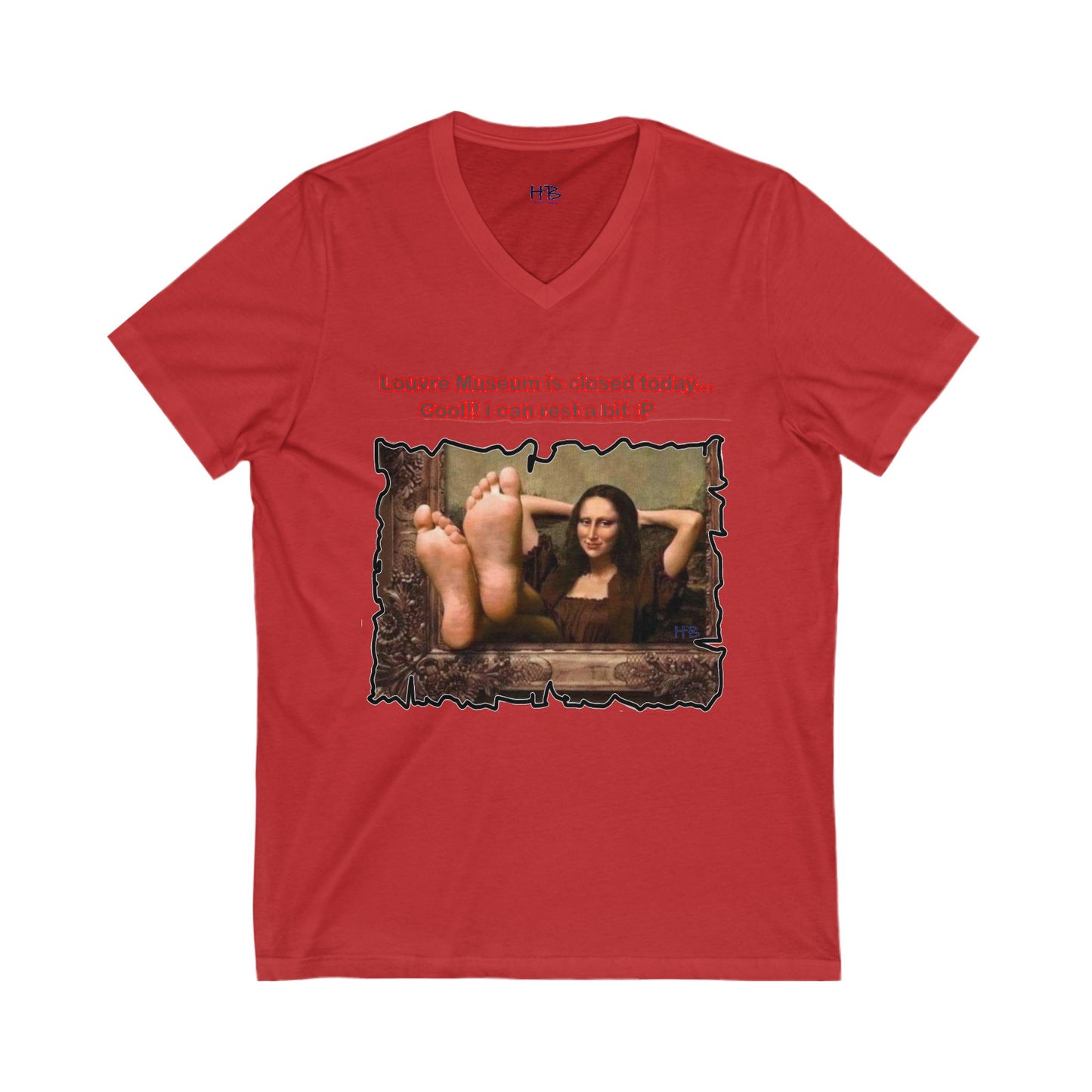 Mischievous Playful Mona Lisa (Unisex Jersey Short Sleeve V-neck - Comfortable Everyday Wear)