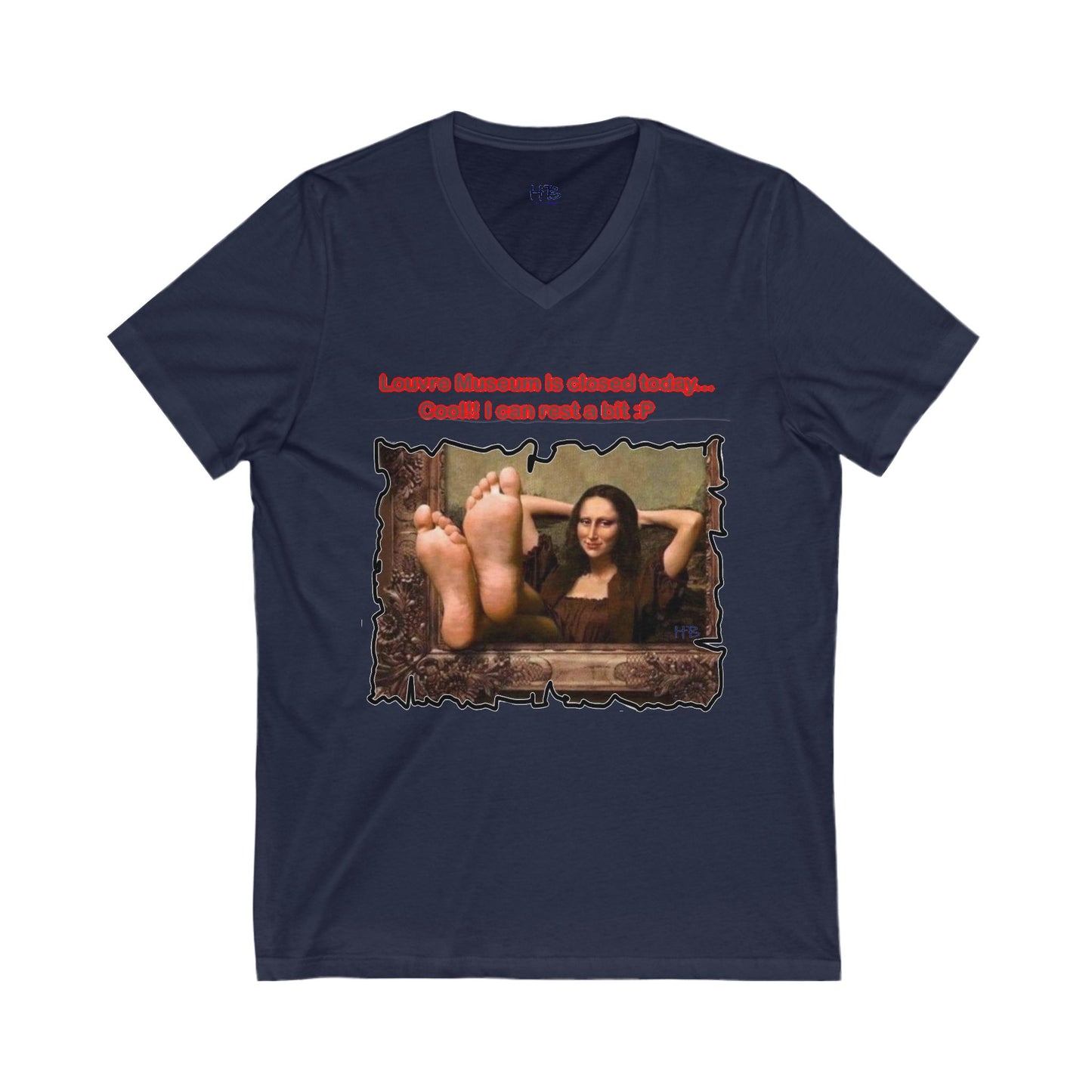 Mischievous Playful Mona Lisa (Unisex Jersey Short Sleeve V-neck - Comfortable Everyday Wear)