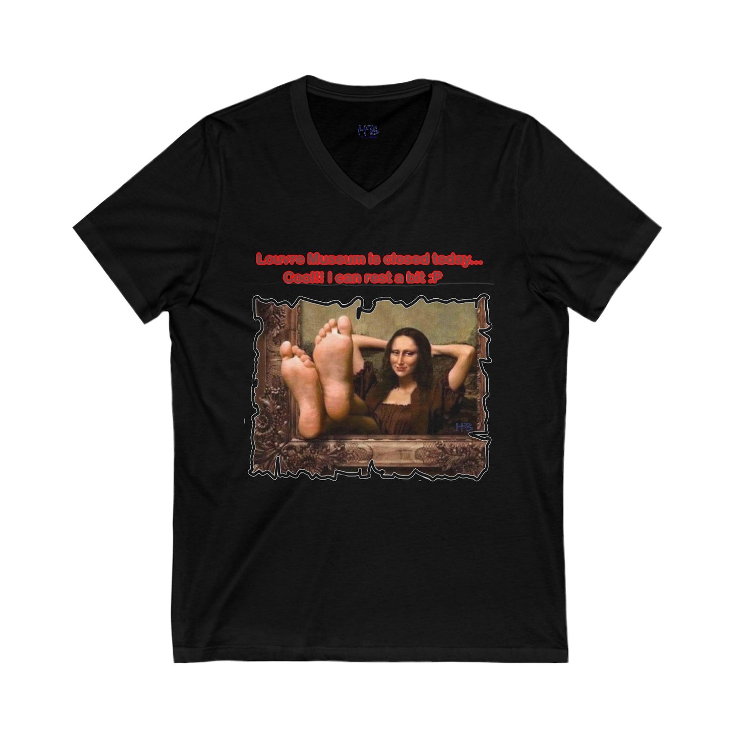 Mischievous Playful Mona Lisa (Unisex Jersey Short Sleeve V-neck - Comfortable Everyday Wear)