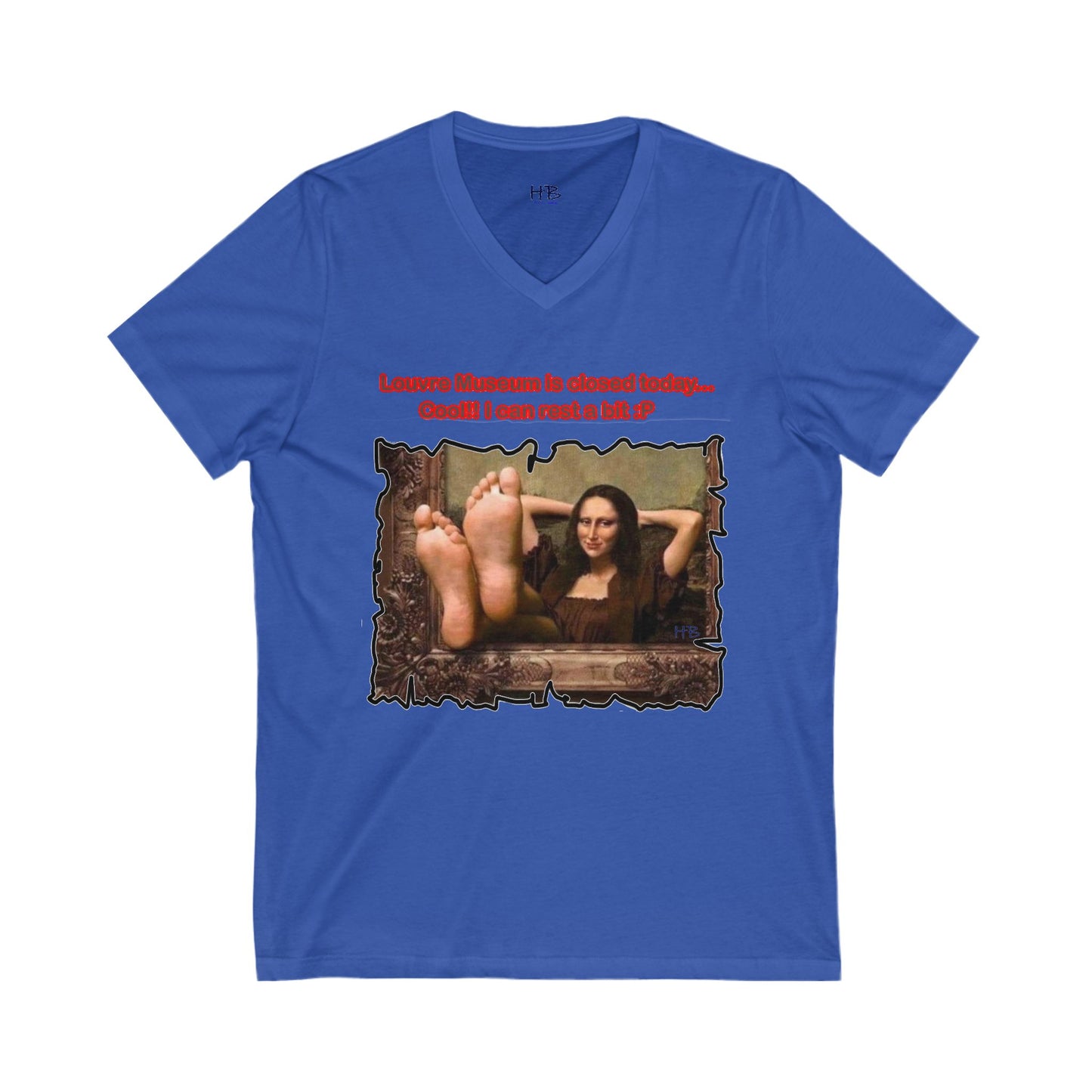 Mischievous Playful Mona Lisa (Unisex Jersey Short Sleeve V-neck - Comfortable Everyday Wear)