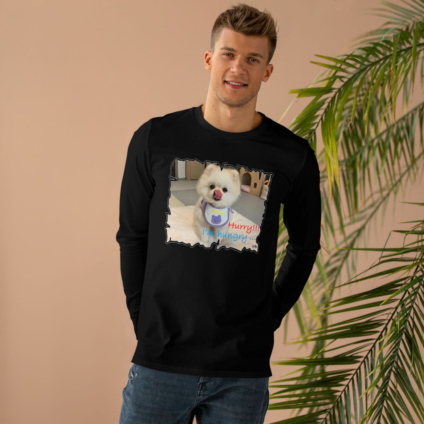 Bichon Maltese "Hurry, I'm hungry!!!"  (Men's Base Longsleeve Tee - All-Season Wear)