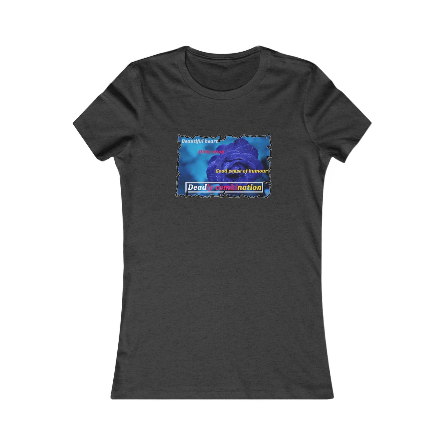 Sophisticated Edge Deadly Combo Elegance meets Attitude using Dark Blue Rose (Women - Premium Cotton Tee)