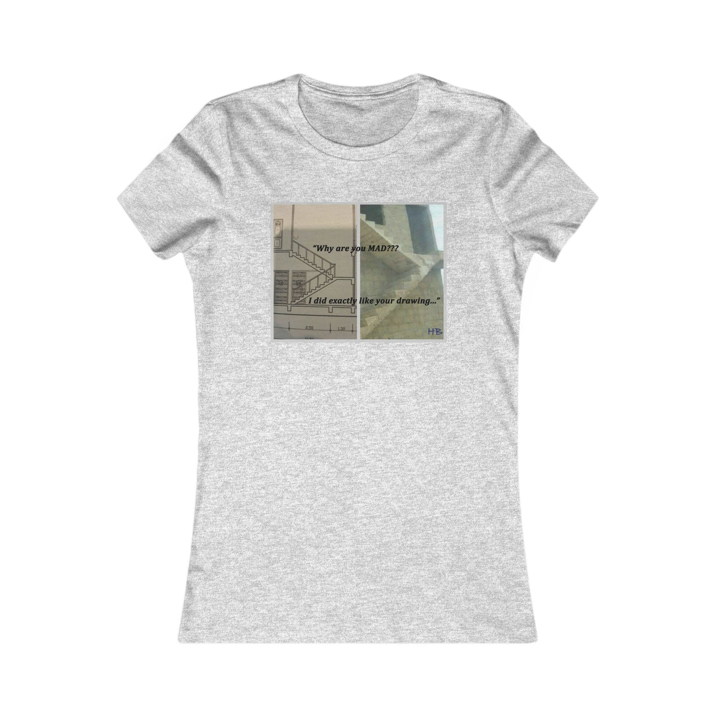 Comical Architectural Irony Stairs Sketch (Women - Premium Cotton Tee)