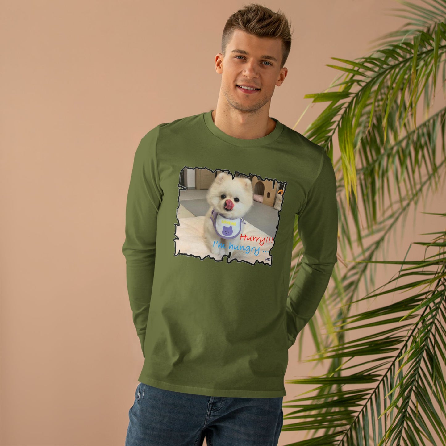 Bichon Maltese "Hurry, I'm hungry!!!"  (Men's Base Longsleeve Tee - All-Season Wear)