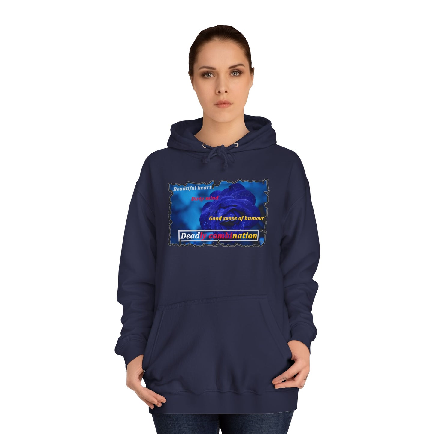 Sophisticated Edge Deadly Combo Elegance meets Attitude using Dark Blue Rose (Hoodie - Cozy and Durable)