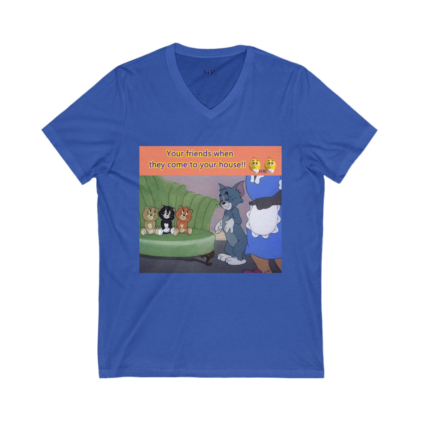 Tom and his innocent looking little friends in front of Mammy (Unisex Jersey Short Sleeve V-neck - Comfortable Everyday Wear)