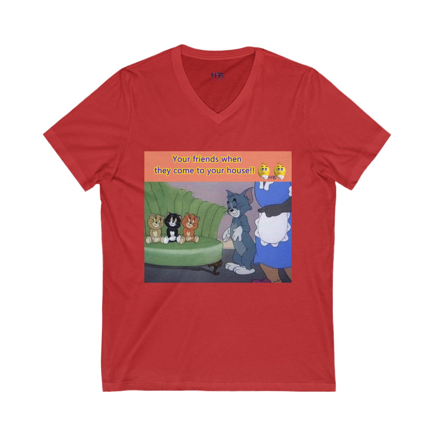 Tom and his innocent looking little friends in front of Mammy (Unisex Jersey Short Sleeve V-neck - Comfortable Everyday Wear)