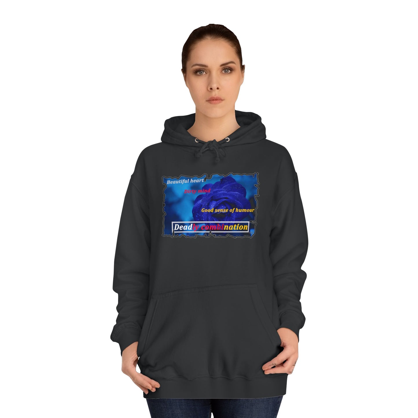 Sophisticated Edge Deadly Combo Elegance meets Attitude using Dark Blue Rose (Hoodie - Cozy and Durable)
