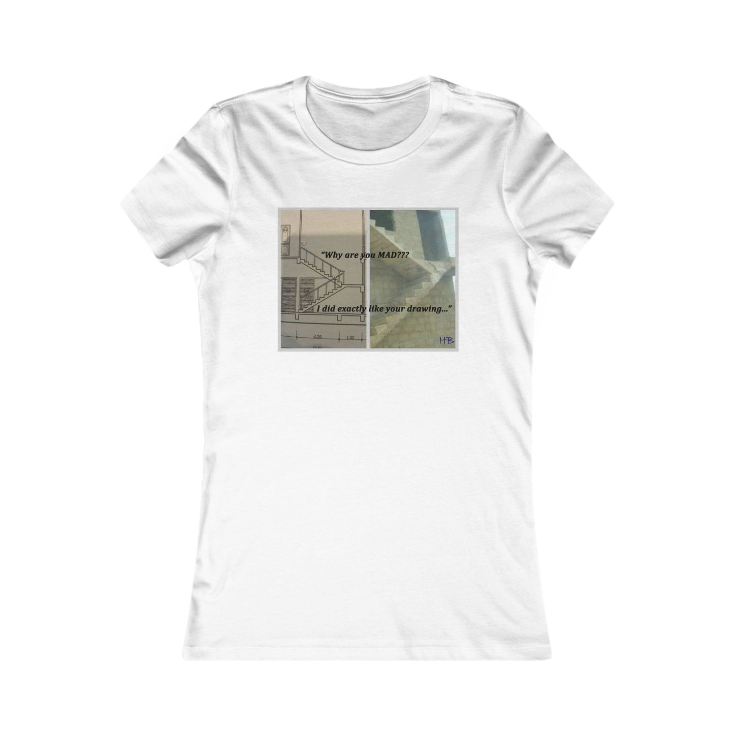 Comical Architectural Irony Stairs Sketch (Women - Premium Cotton Tee)