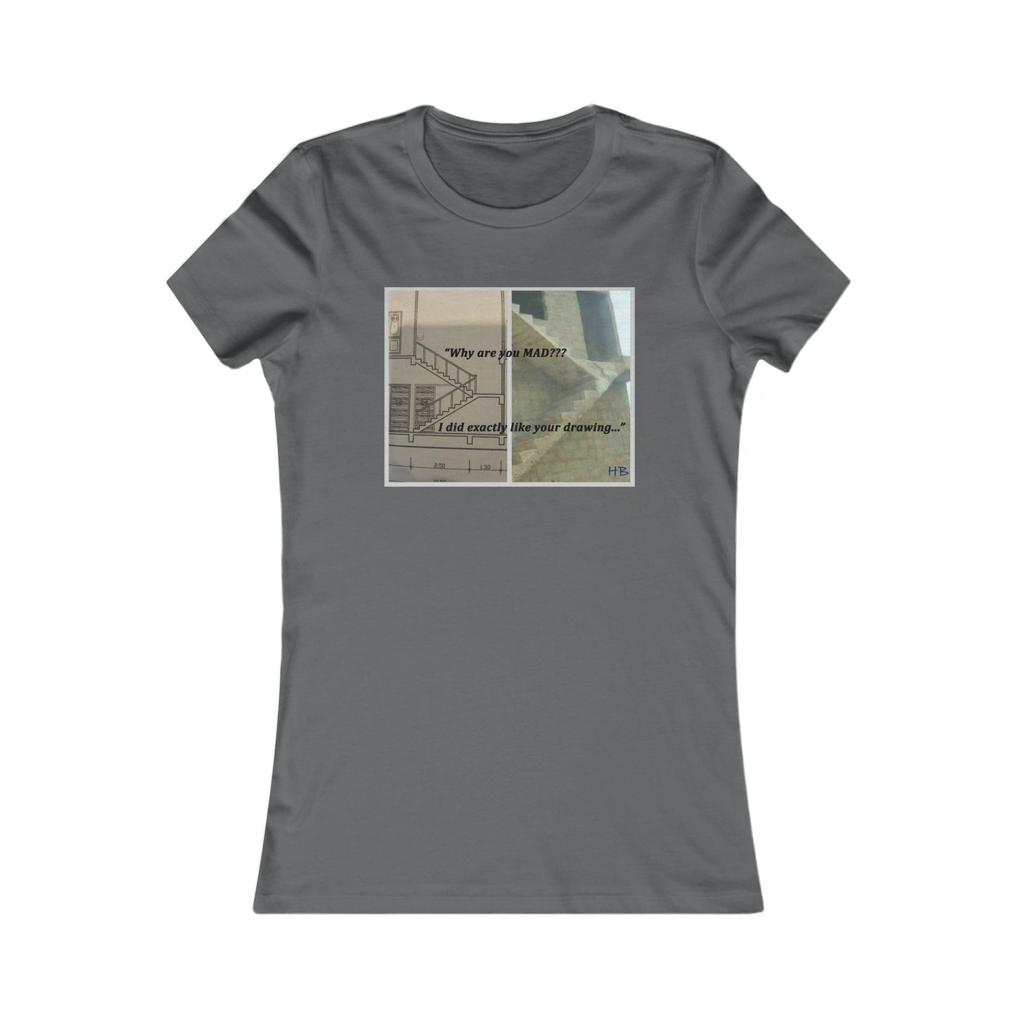 Comical Architectural Irony Stairs Sketch (Women - Premium Cotton Tee)