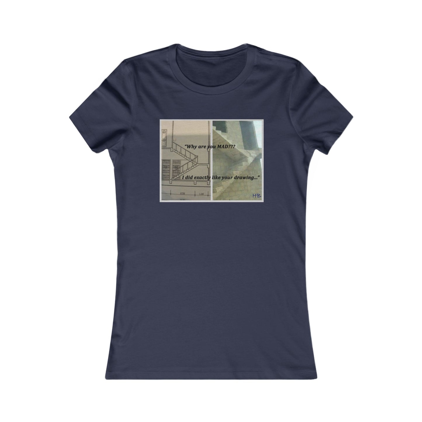 Comical Architectural Irony Stairs Sketch (Women - Premium Cotton Tee)