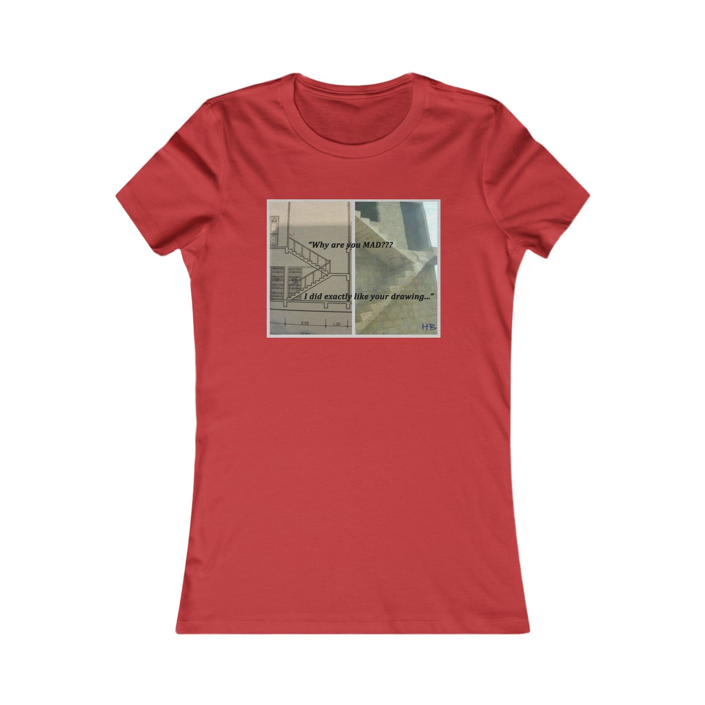 Comical Architectural Irony Stairs Sketch (Women - Premium Cotton Tee)