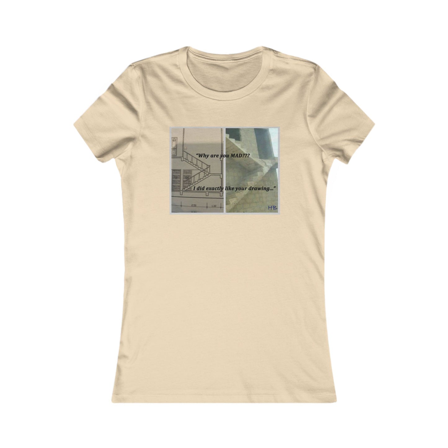 Comical Architectural Irony Stairs Sketch (Women - Premium Cotton Tee)