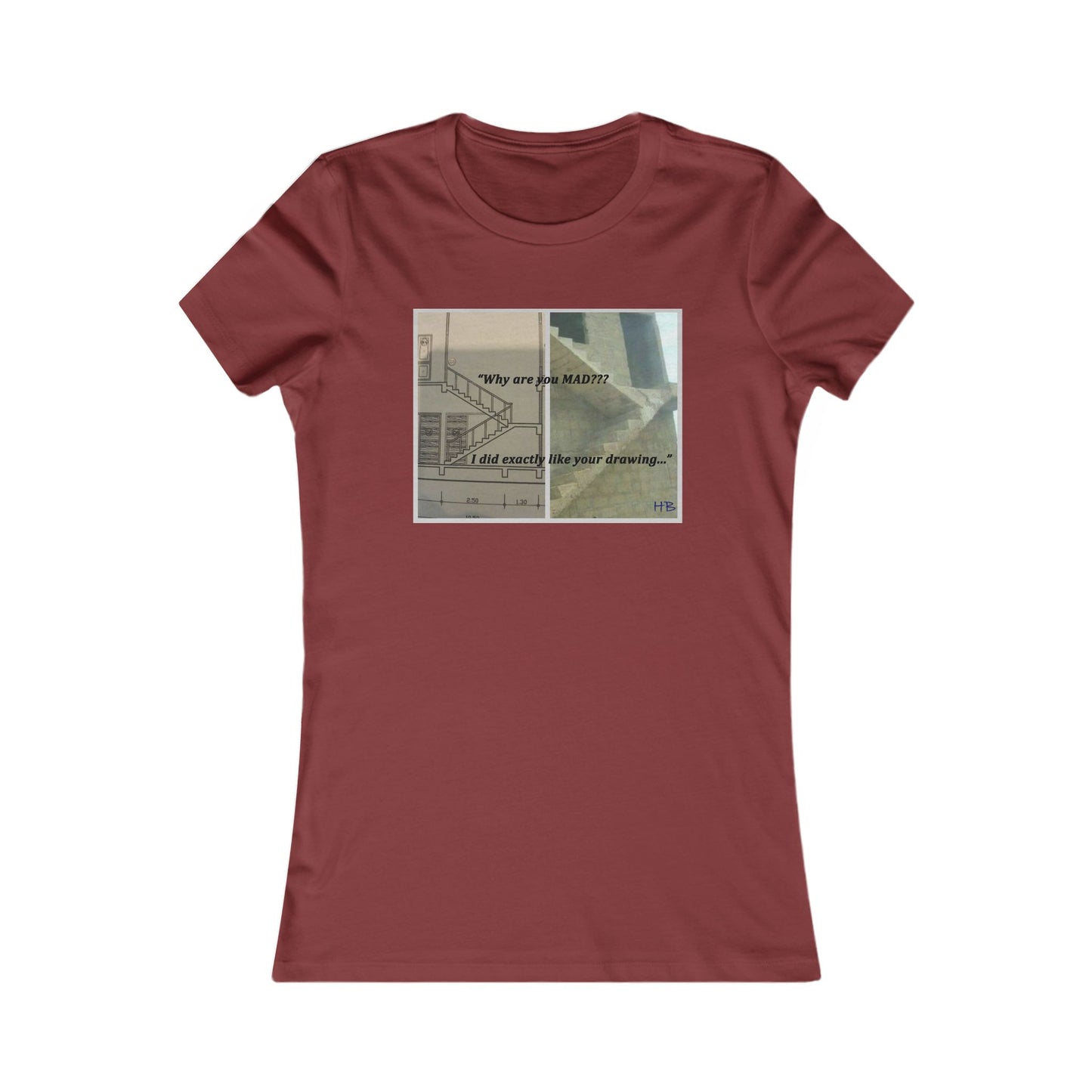 Comical Architectural Irony Stairs Sketch (Women - Premium Cotton Tee)