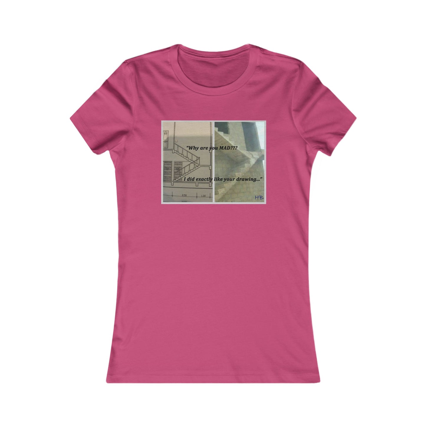 Comical Architectural Irony Stairs Sketch (Women - Premium Cotton Tee)