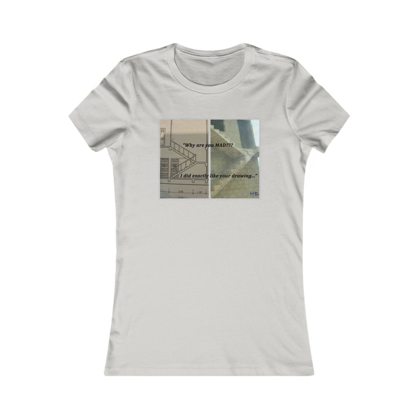 Comical Architectural Irony Stairs Sketch (Women - Premium Cotton Tee)