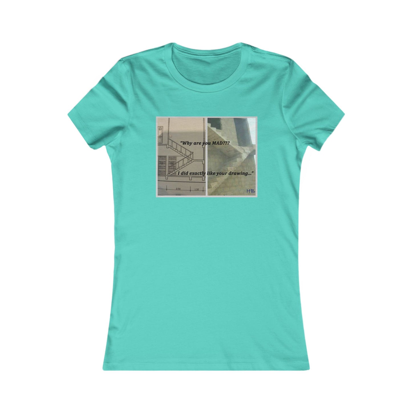 Comical Architectural Irony Stairs Sketch (Women - Premium Cotton Tee)
