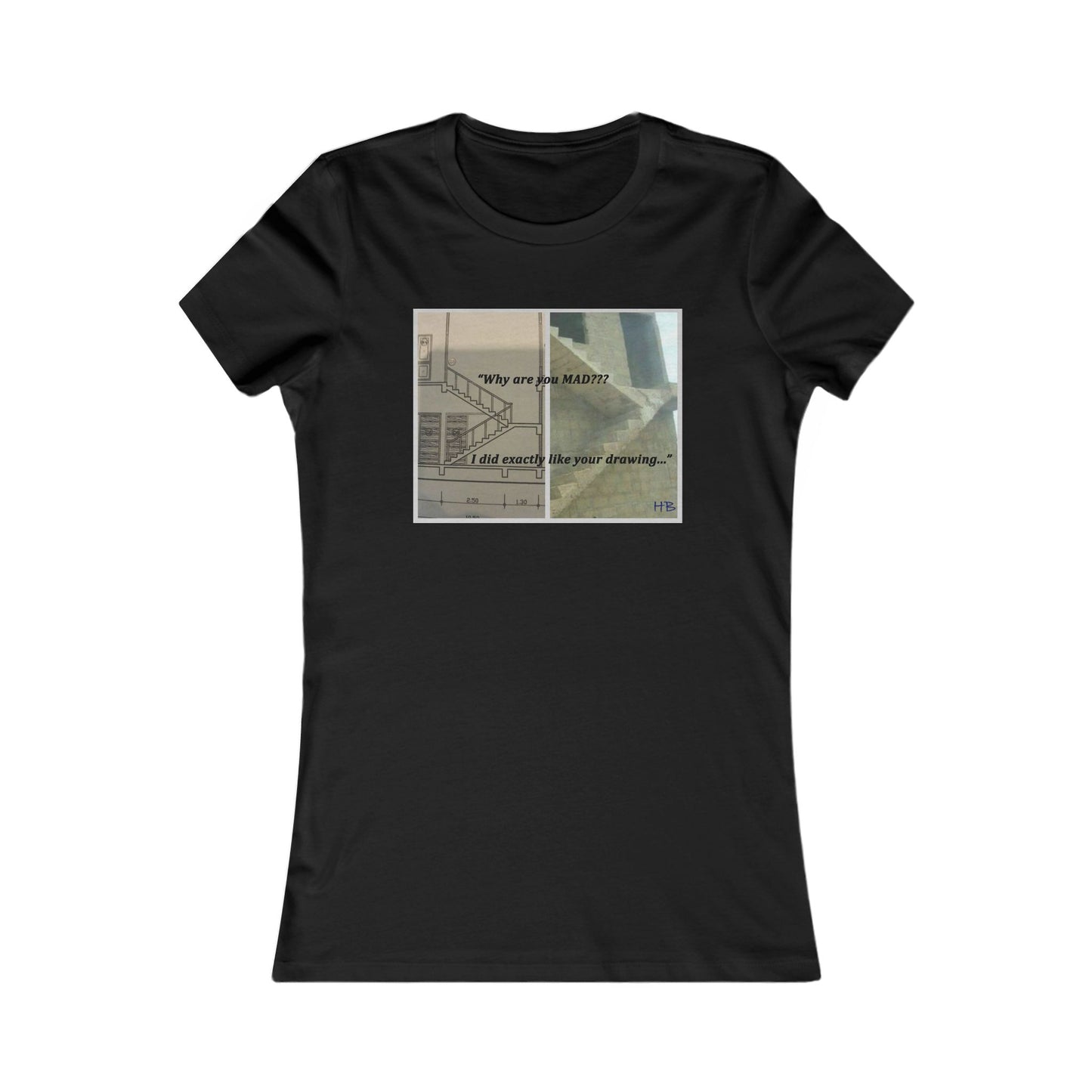 Comical Architectural Irony Stairs Sketch (Women - Premium Cotton Tee)