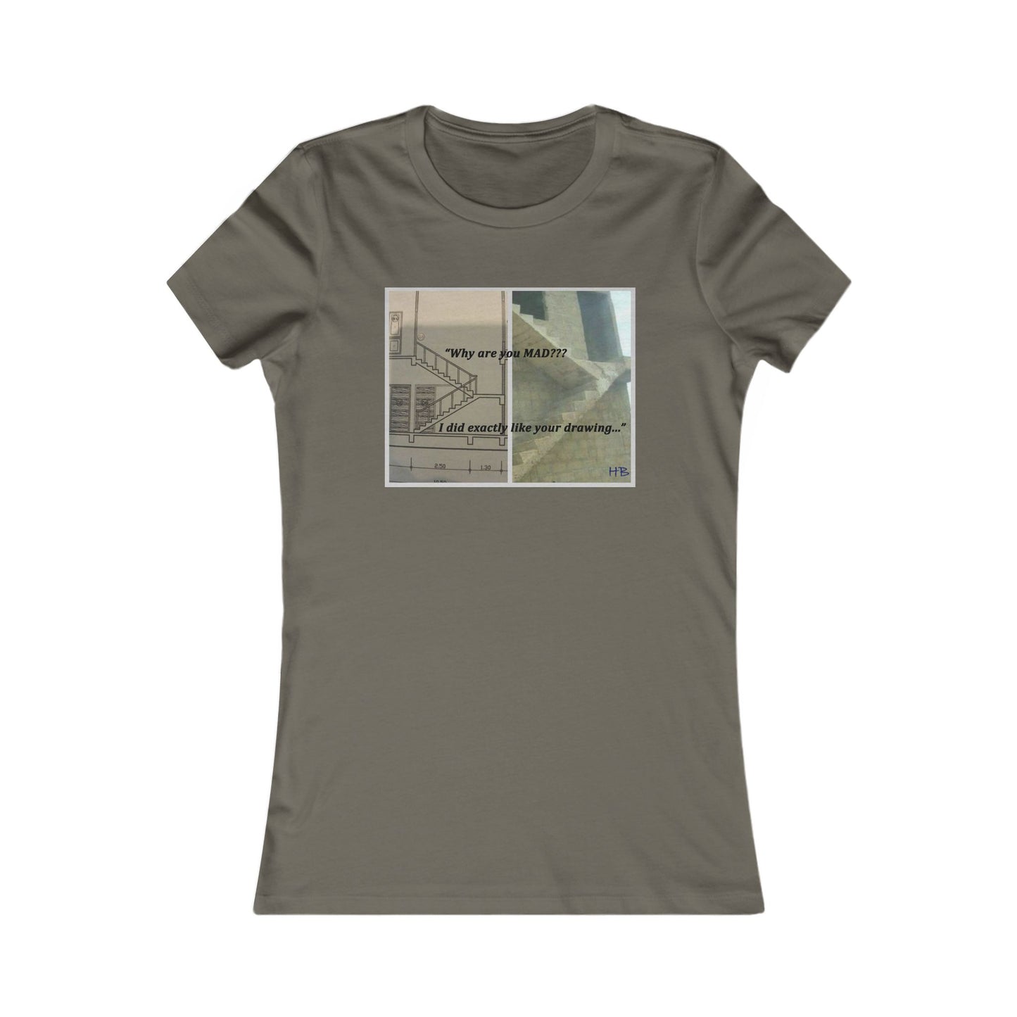 Comical Architectural Irony Stairs Sketch (Women - Premium Cotton Tee)