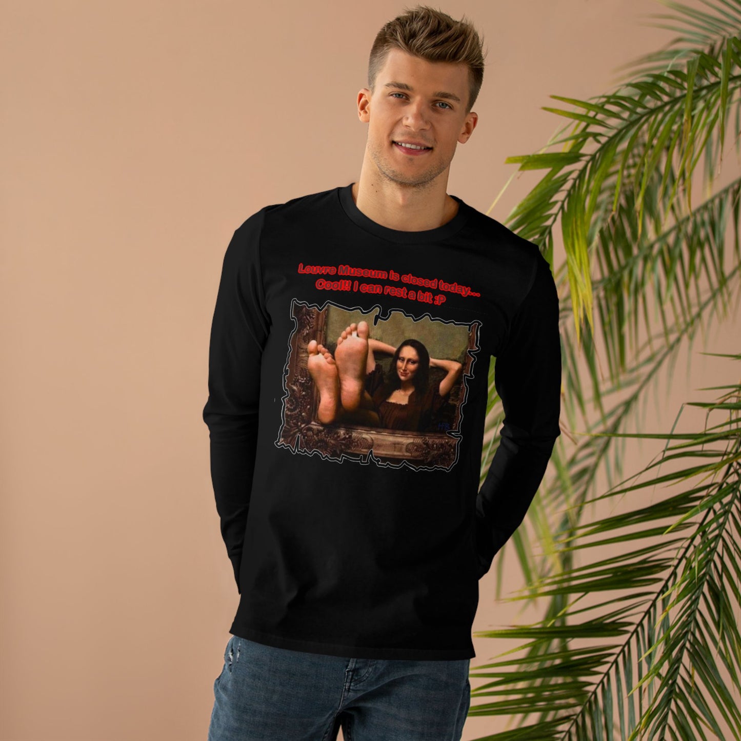 Get Yours Now -- Mischievous Playful Mona Lisa (Men's Base Longsleeve Tee - All-Season Wear)