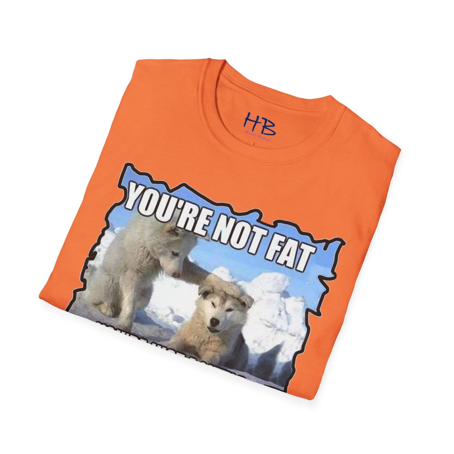 Two chubby husky dogs comforting each other about being husky