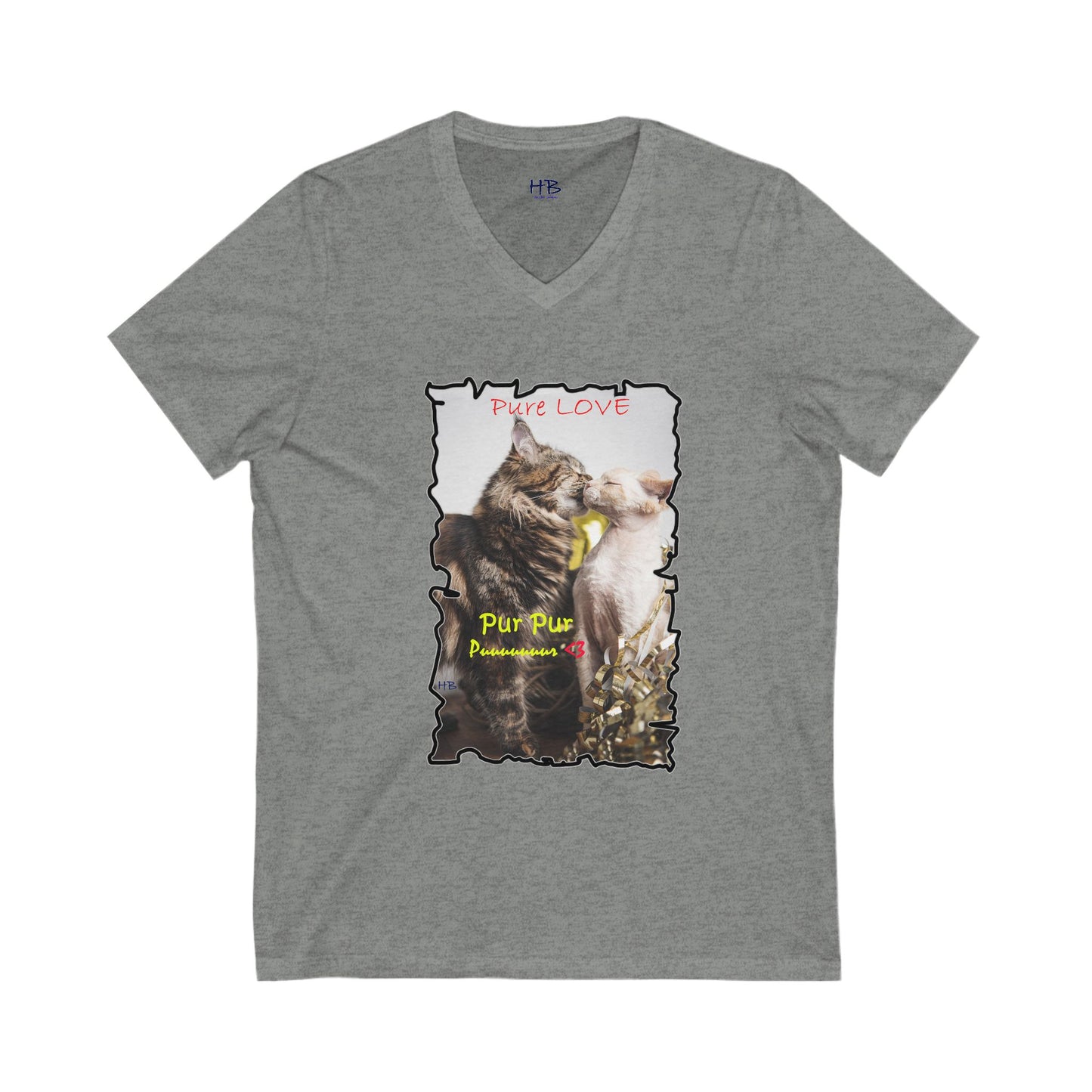 Pure LOVE Cats kissing (Unisex Jersey Short Sleeve V-neck - Comfortable Everyday Wear)