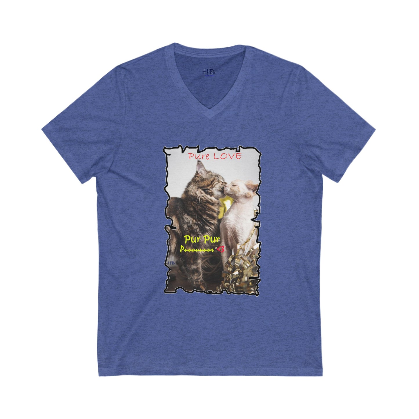 Pure LOVE Cats kissing (Unisex Jersey Short Sleeve V-neck - Comfortable Everyday Wear)