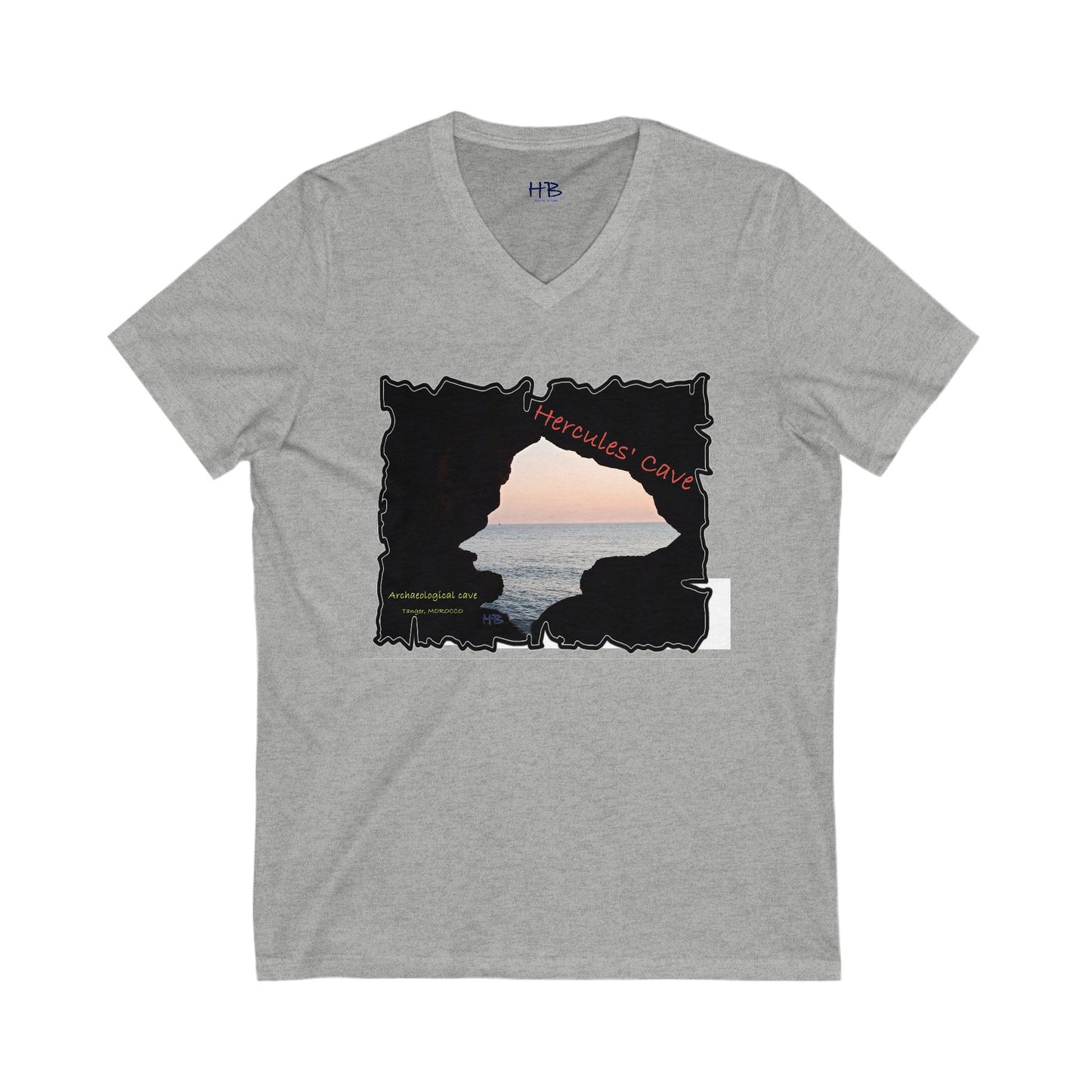 Tanger's Treasure Hercules' Cave Sunset (Unisex Jersey Short Sleeve V-neck - Comfortable Everyday Wear)