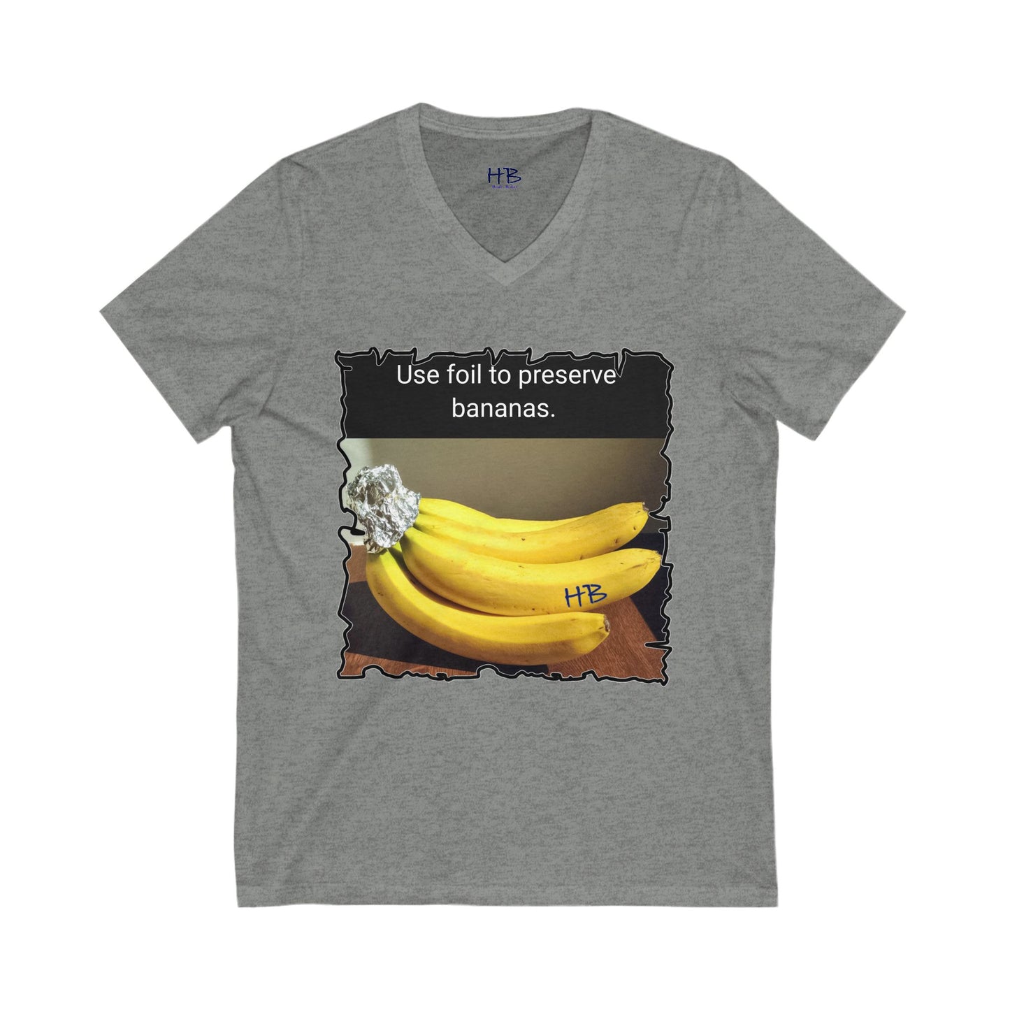 Use foil to preserve a banana (Unisex Jersey Short Sleeve V-neck - Comfortable Everyday Wear)