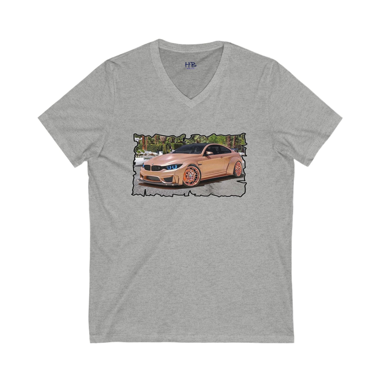 Customized pink BMW M3 (Unisex Jersey Short Sleeve V-neck - Comfortable Everyday Wear)