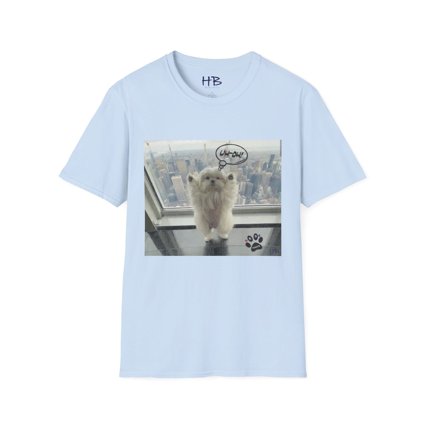 Bichon Maltese paws in the air in trouble with K9 dog patrol