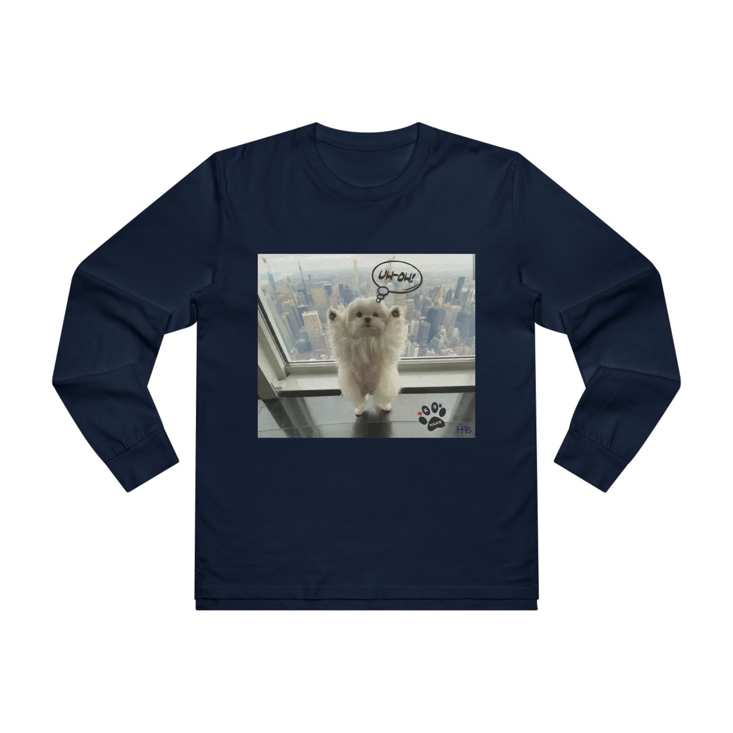 Bichon Maltese paws in the air in trouble with K9 dog patrol (Men's Base Longsleeve Tee - All-Season Wear)