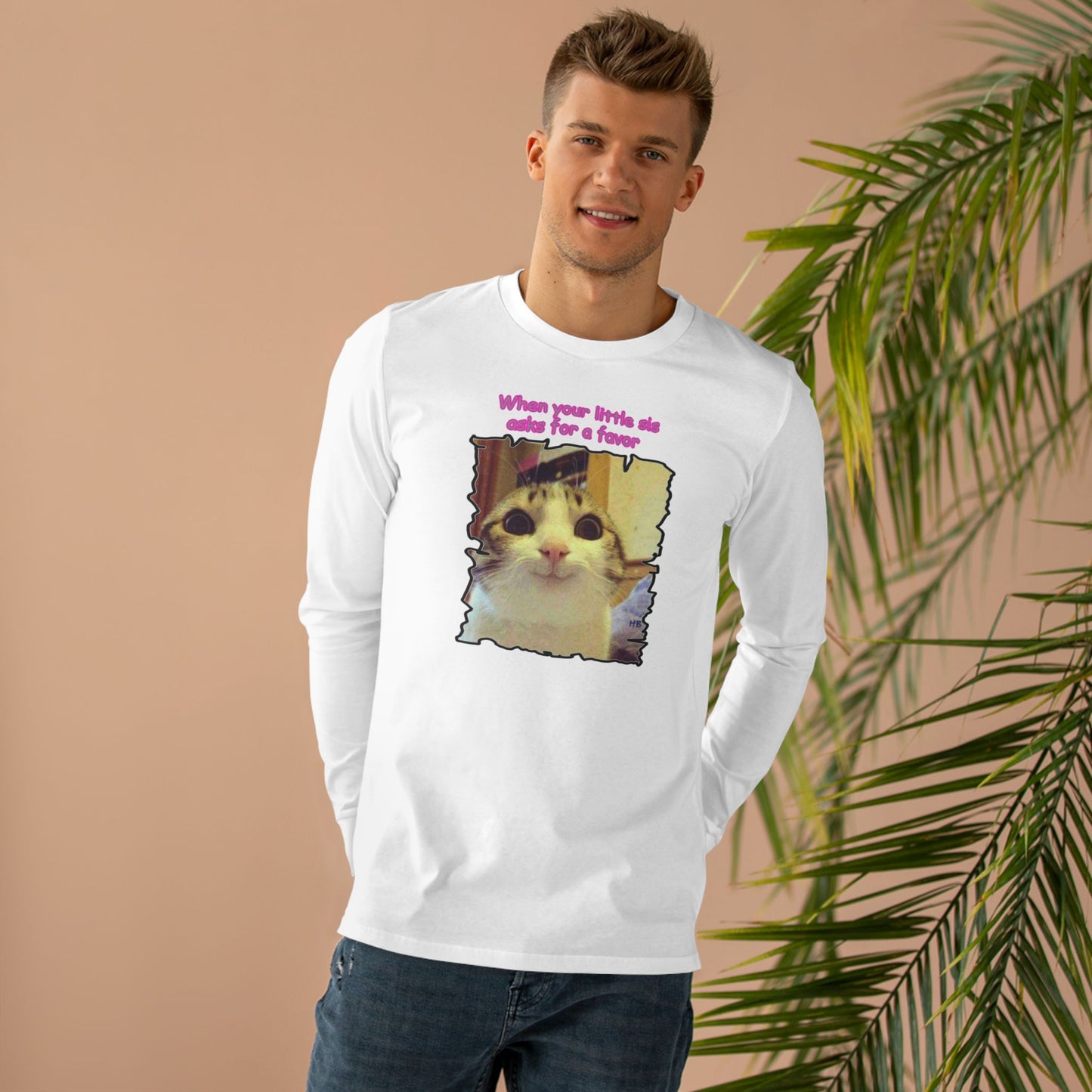 Adorable cat soft eyes like little sister asking for a favor (Men's Base Longsleeve Tee - All-Season Wear)