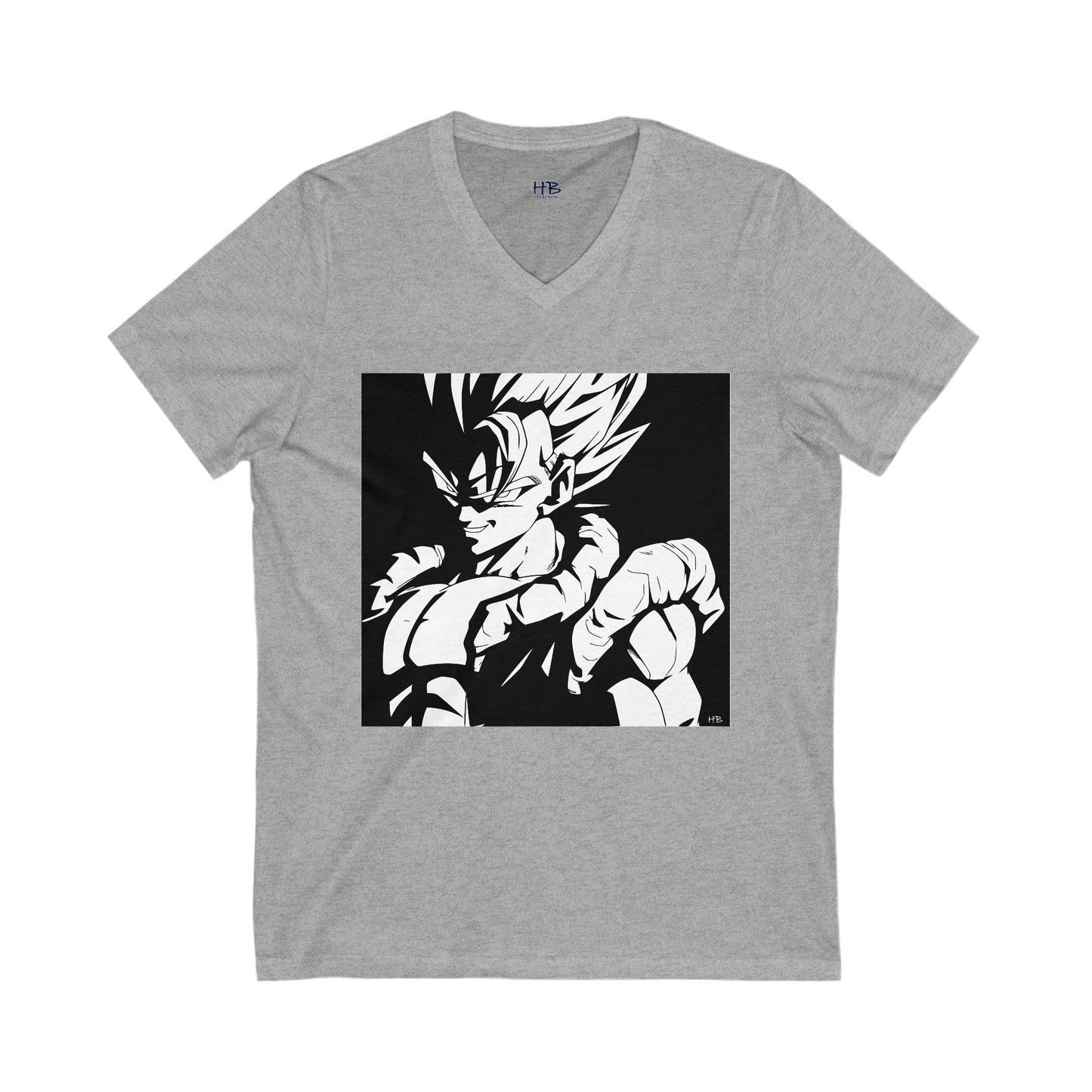 Japanese Superhero anime in black and white (Unisex Jersey Short Sleeve V-neck - Comfortable Everyday Wear)