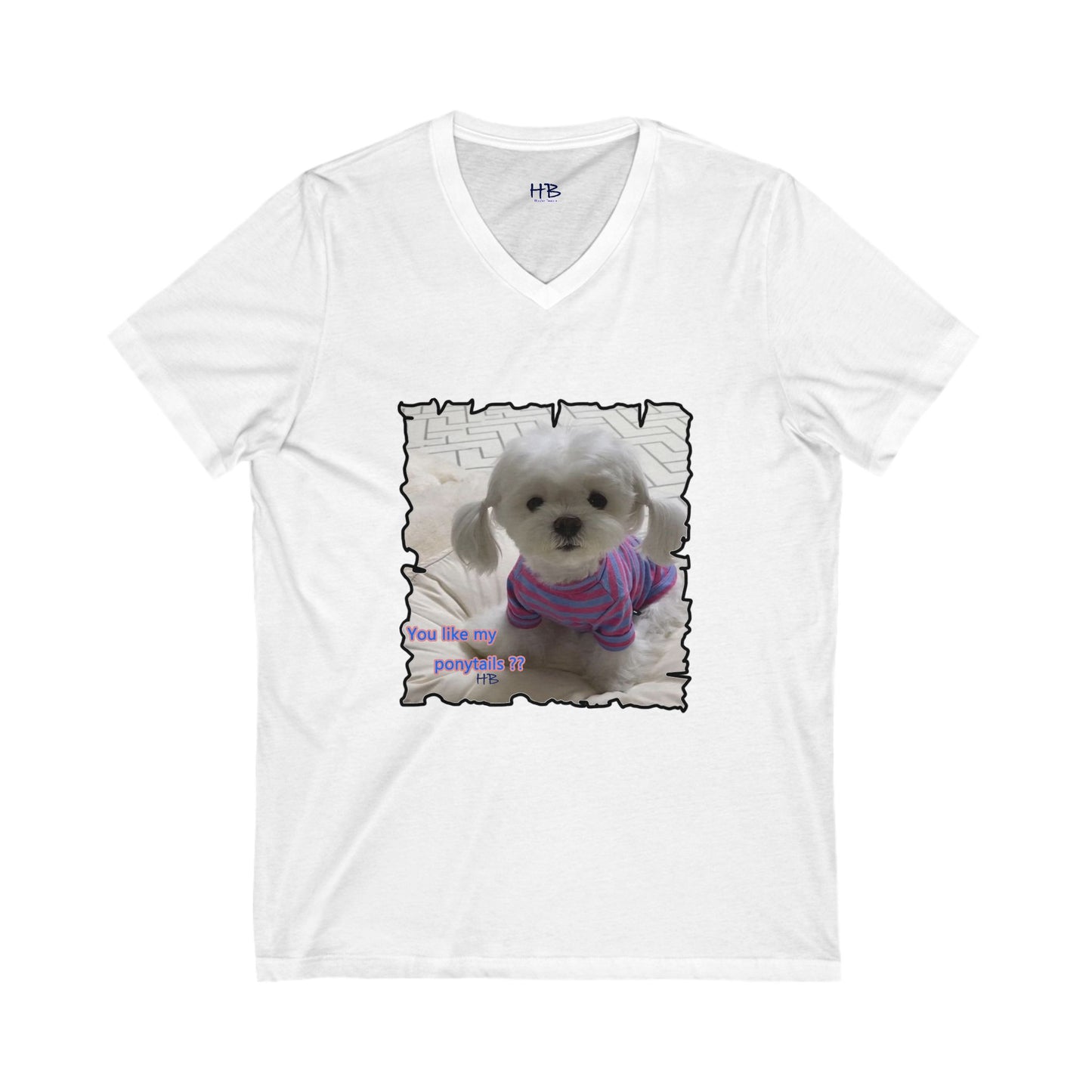 Bichon Maltese extra cute ponytails (Unisex Jersey Short Sleeve V-neck - Comfortable Everyday Wear)