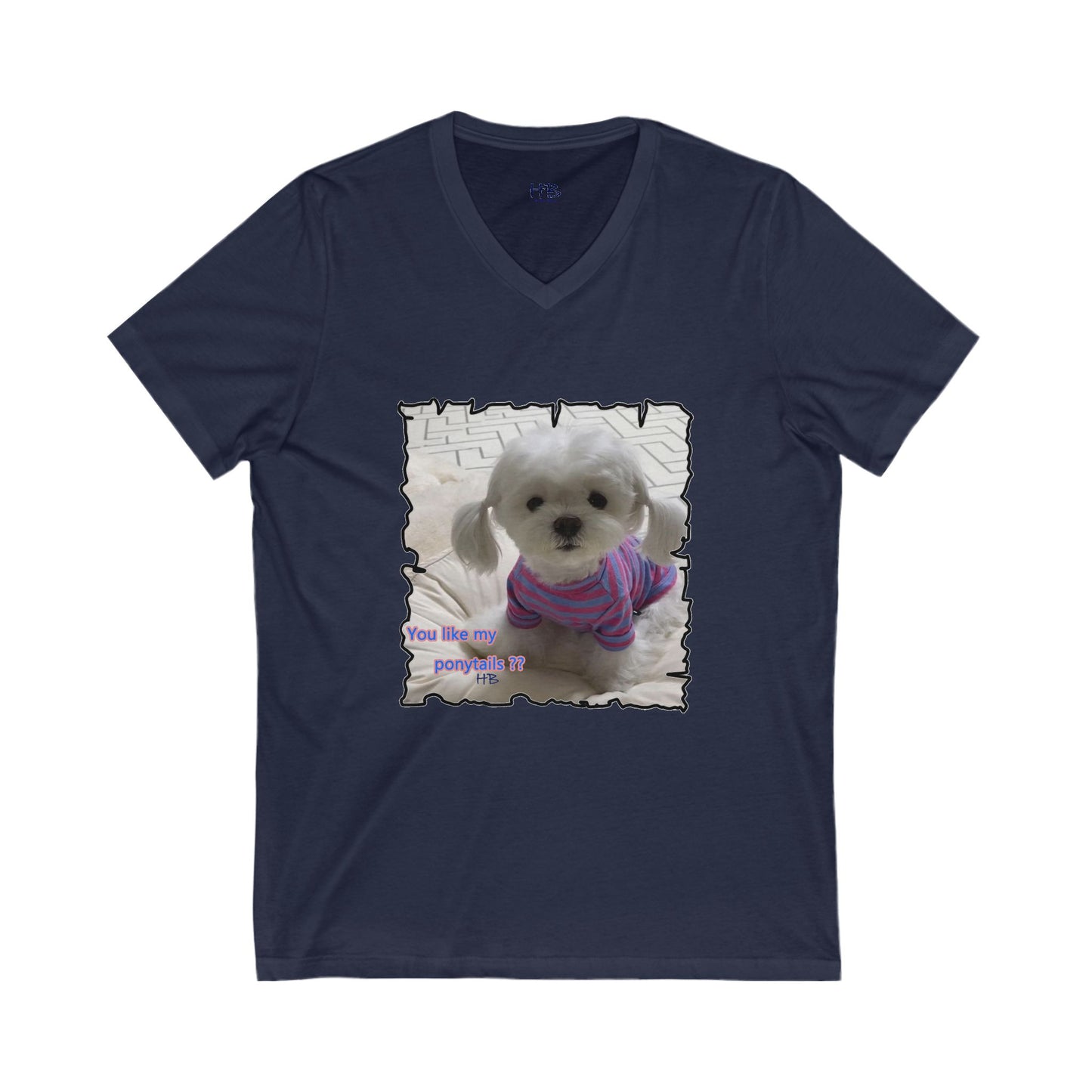 Bichon Maltese extra cute ponytails (Unisex Jersey Short Sleeve V-neck - Comfortable Everyday Wear)