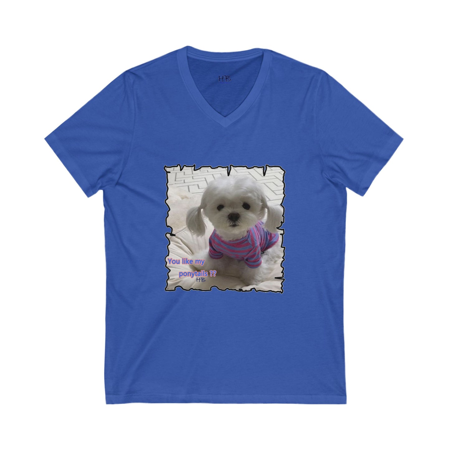 Bichon Maltese extra cute ponytails (Unisex Jersey Short Sleeve V-neck - Comfortable Everyday Wear)