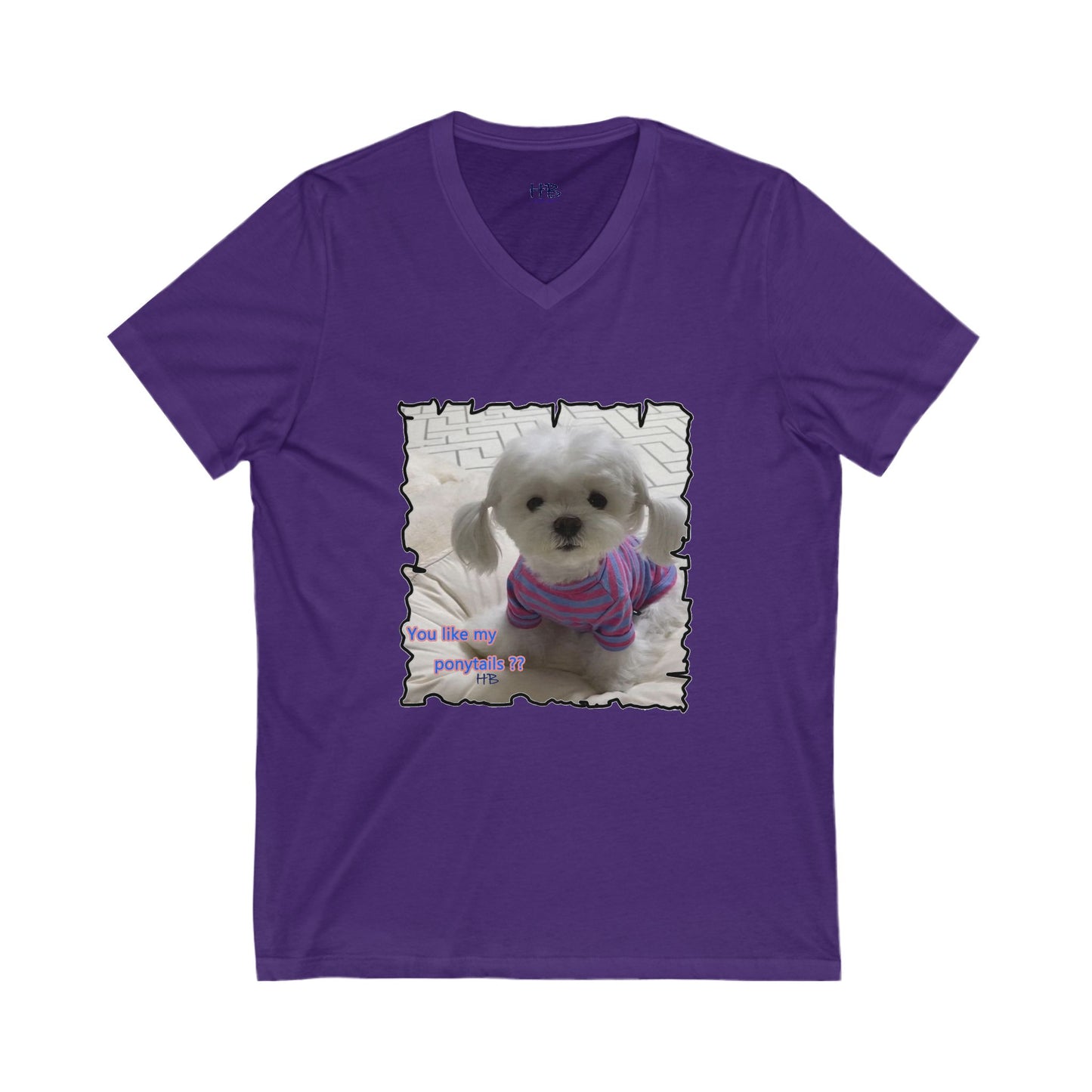 Bichon Maltese extra cute ponytails (Unisex Jersey Short Sleeve V-neck - Comfortable Everyday Wear)