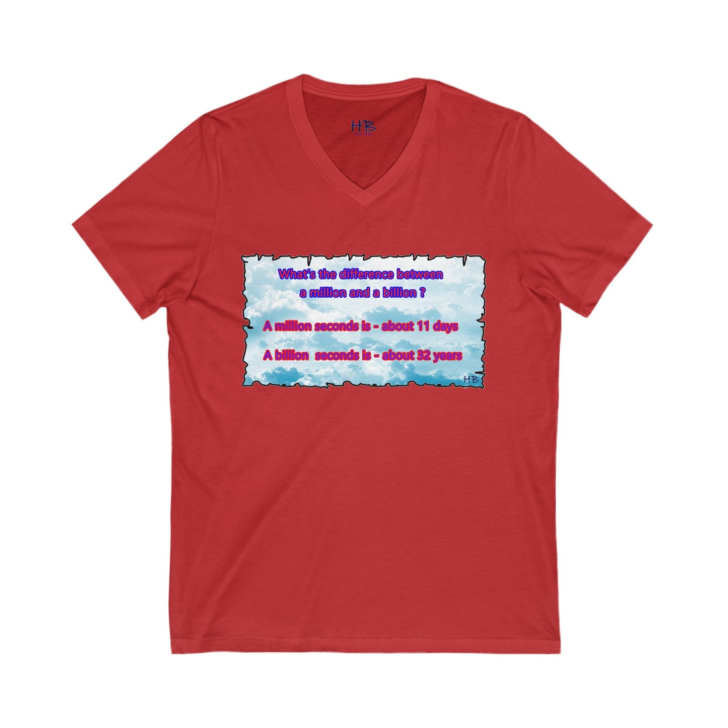 Difference between million and billion calculated in seconds (Unisex Jersey Short Sleeve V-neck - Comfortable Everyday Wear)