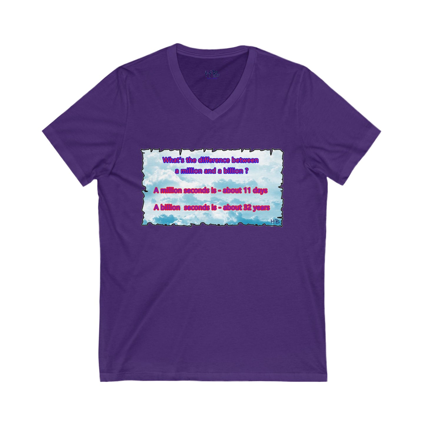 Difference between million and billion calculated in seconds (Unisex Jersey Short Sleeve V-neck - Comfortable Everyday Wear)