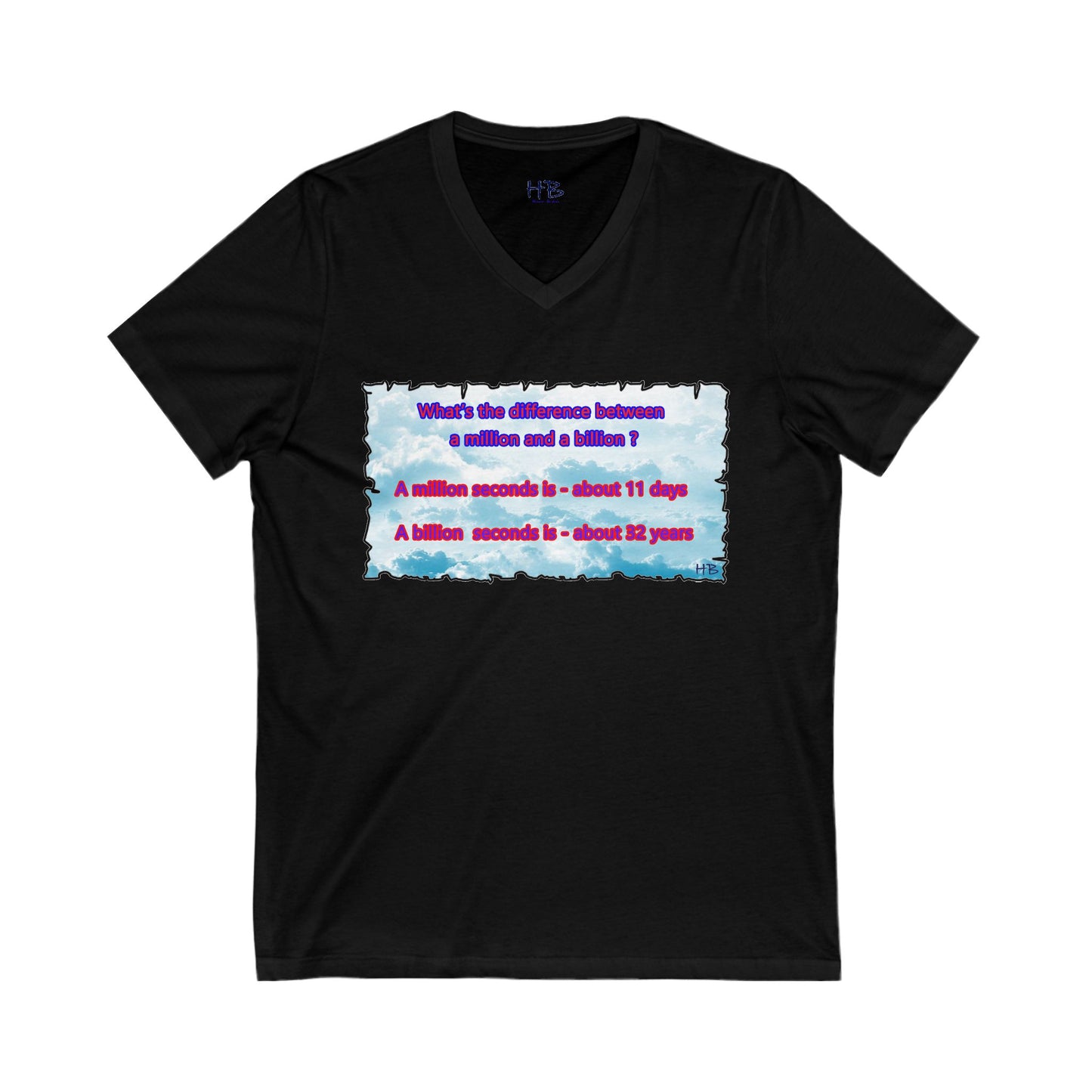 Difference between million and billion calculated in seconds (Unisex Jersey Short Sleeve V-neck - Comfortable Everyday Wear)