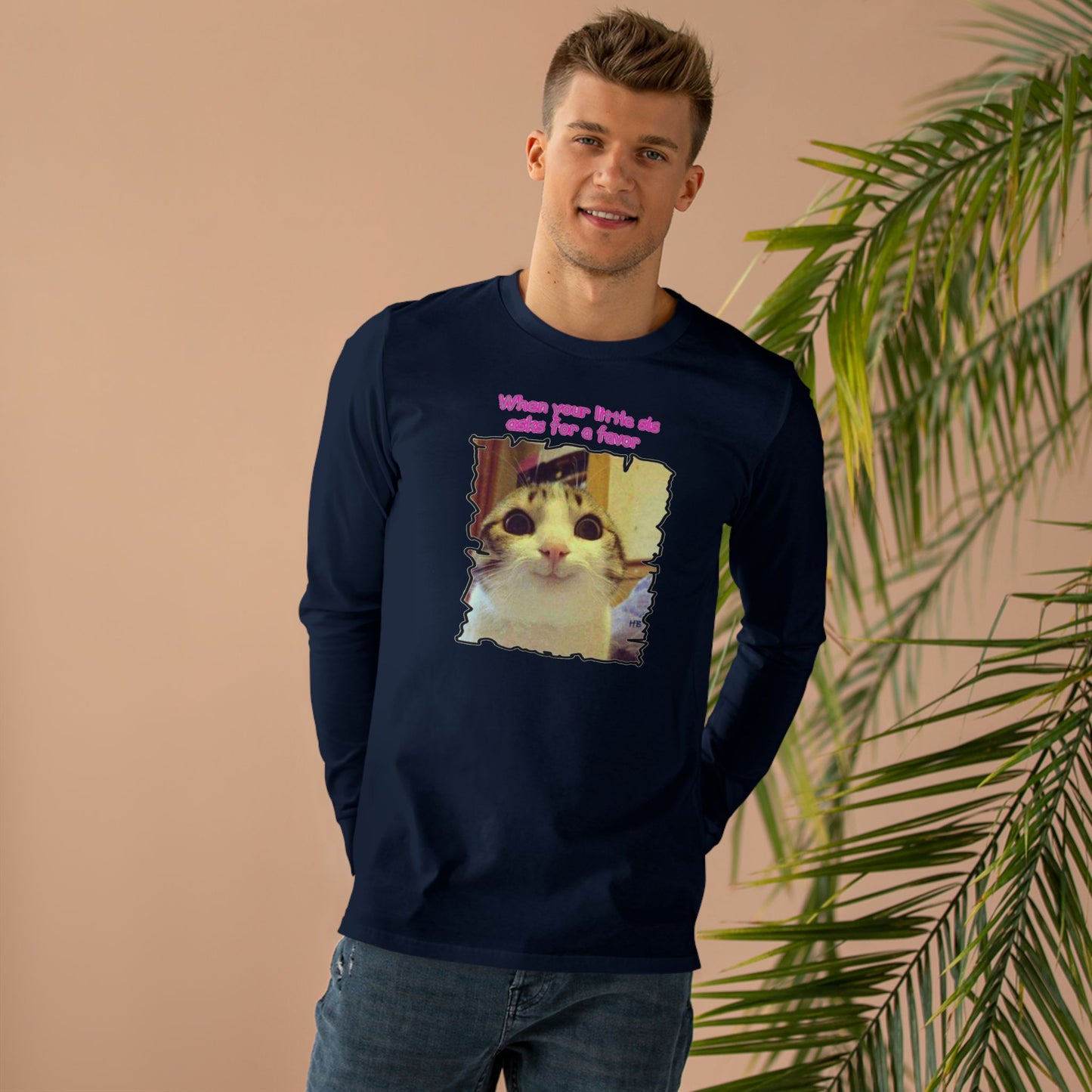 Adorable cat soft eyes like little sister asking for a favor (Men's Base Longsleeve Tee - All-Season Wear)