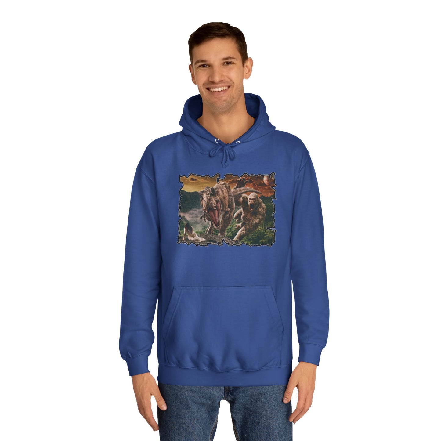Get Yours Now -- Gorilla vs T-Rex saving woman in distress  (Hoodie - Cozy and Durable)