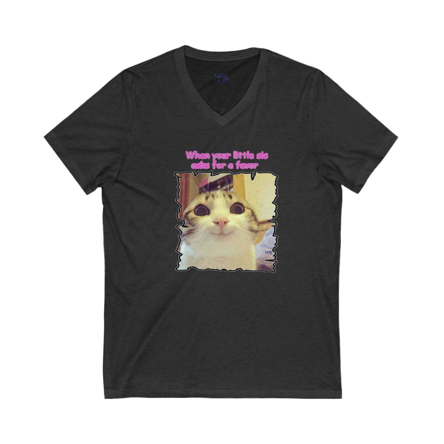 Adorable cat soft eyes like little sister asking for a favor (Unisex Jersey Short Sleeve V-neck - Comfortable Everyday Wear)
