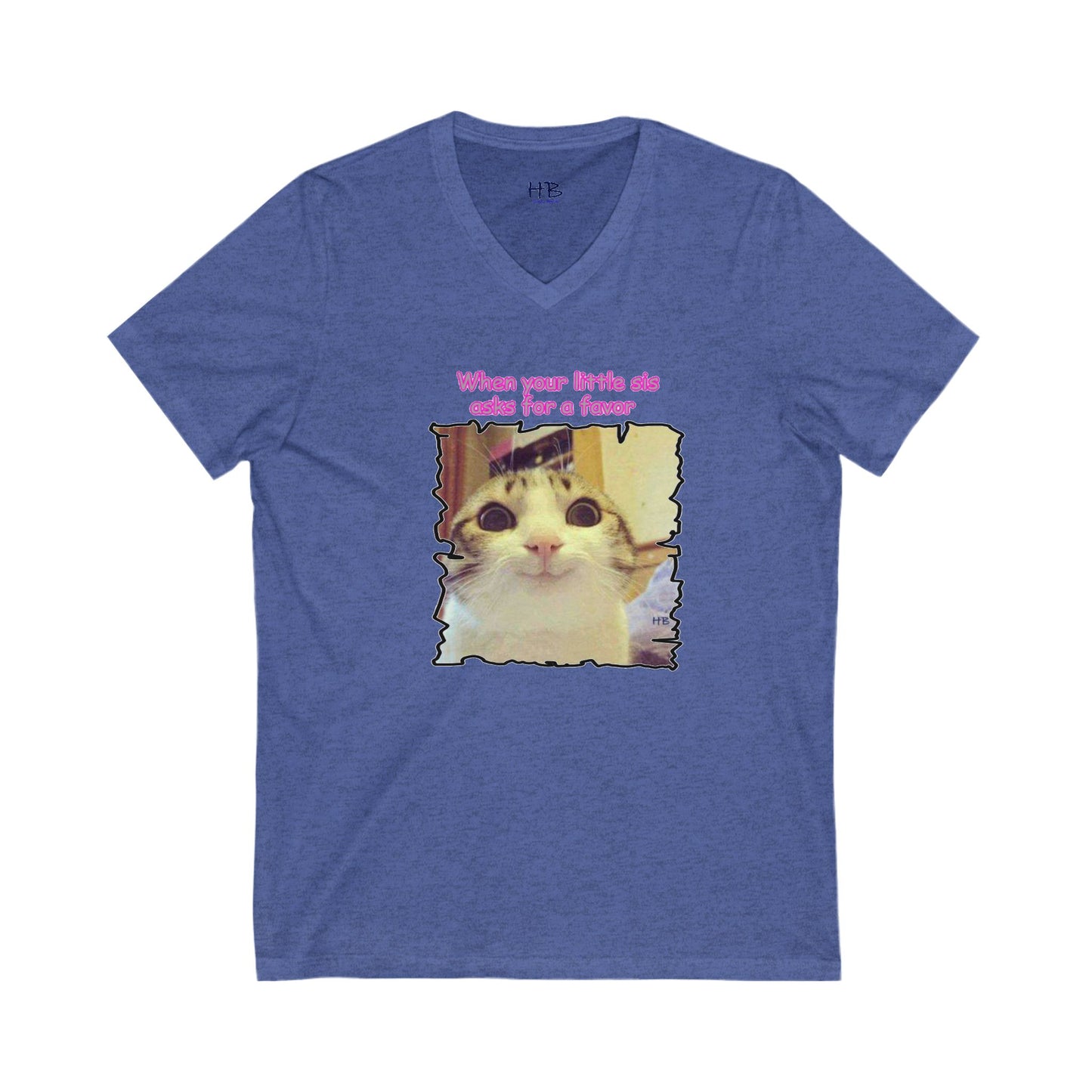 Adorable cat soft eyes like little sister asking for a favor (Unisex Jersey Short Sleeve V-neck - Comfortable Everyday Wear)