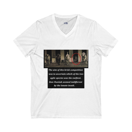 Don Cheetah vs Whippet doggies (Unisex Jersey Short Sleeve V-neck - Comfortable Everyday Wear)