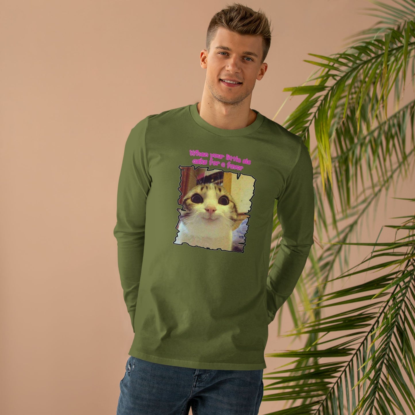 Adorable cat soft eyes like little sister asking for a favor (Men's Base Longsleeve Tee - All-Season Wear)
