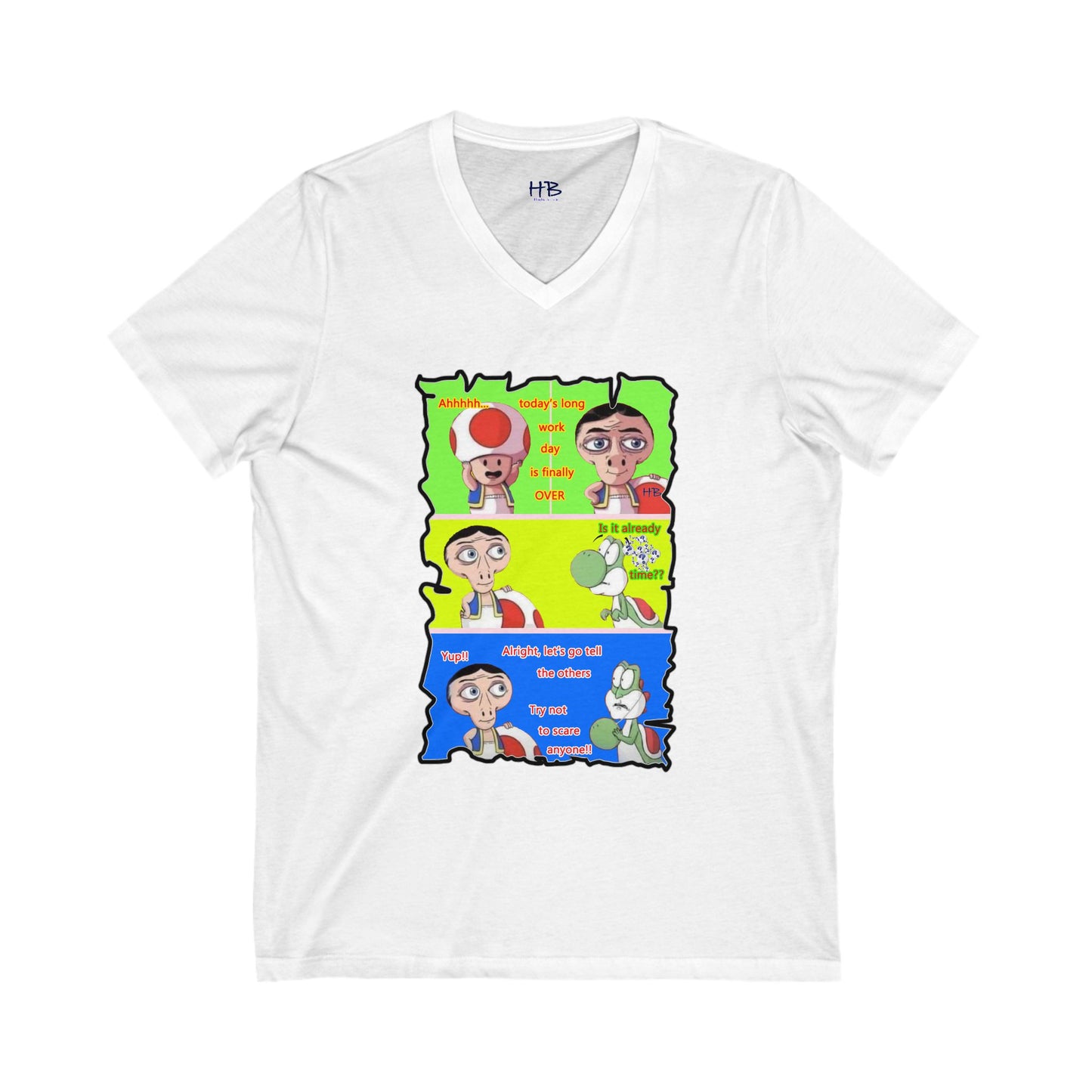 Everyone's favorite childhood characters Toad & Yogi never seen before (Unisex Jersey Short Sleeve V-neck - Comfortable Everyday Wear)