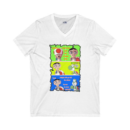 Everyone's favorite childhood characters Toad & Yogi never seen before (Unisex Jersey Short Sleeve V-neck - Comfortable Everyday Wear)