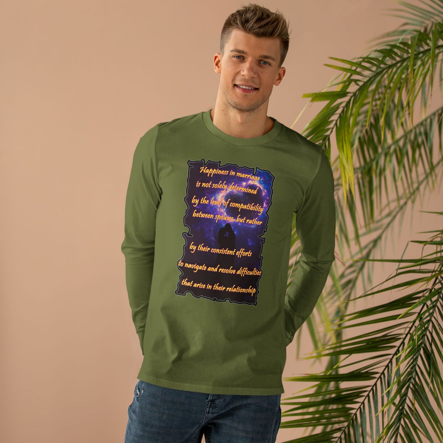 Happiness in marriage is not solely determined by the level of compatibility between spouses, but rather by their consistent effort to navigate and resolve difficulties that arise in their relationship. (Men's Base Longsleeve Tee - All-Season Wear)